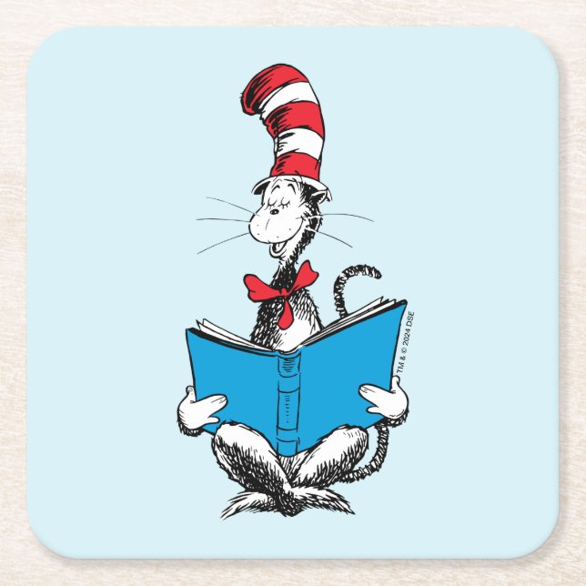 Cat in the Hat Reading Square Paper Coaster (Front)
