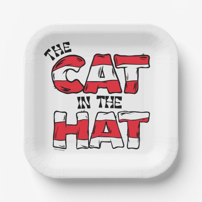 Cat In the Hat | Red & White Striped Text Paper Plate (Front)
