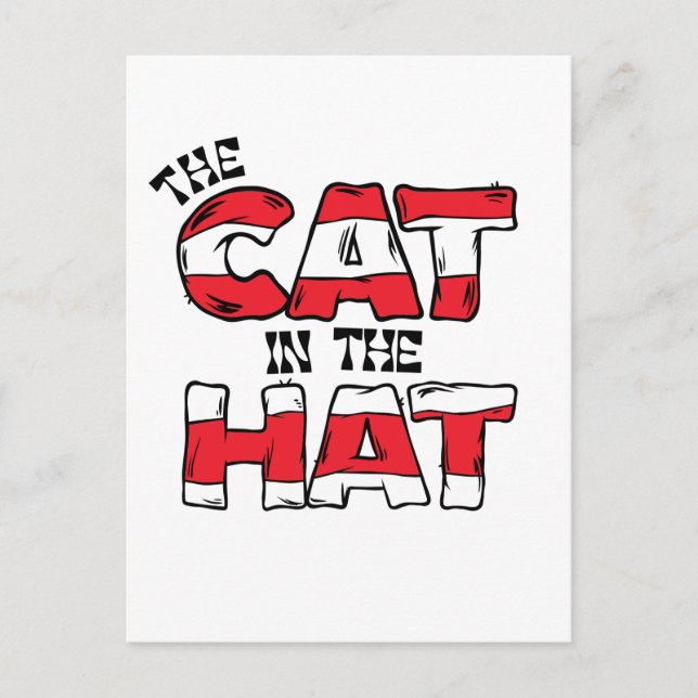 Cat In the Hat | Red & White Striped Text Postcard (Front)