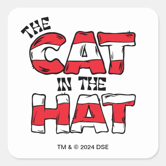 Cat In the Hat | Red & White Striped Text Square Sticker (Front)