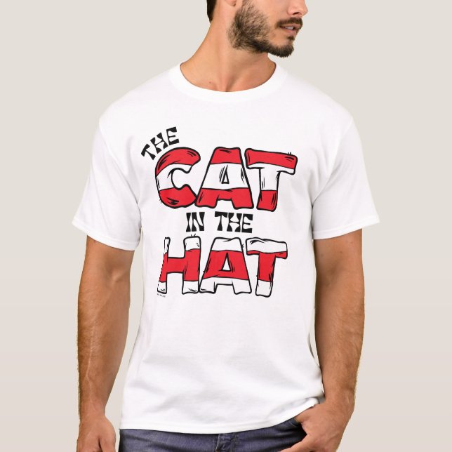 Cat In the Hat | Red & White Striped Text T-Shirt (Front)