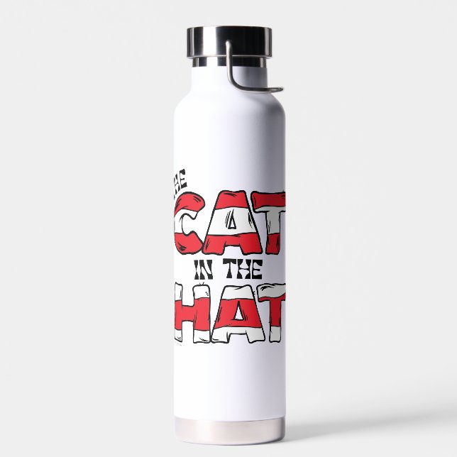 Cat In the Hat | Red & White Striped Text Water Bottle (Left)