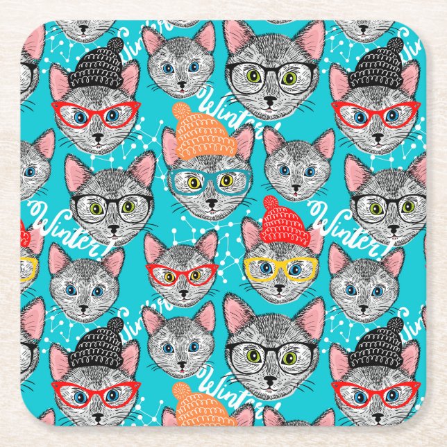 Cat in the hat square paper coaster (Front)