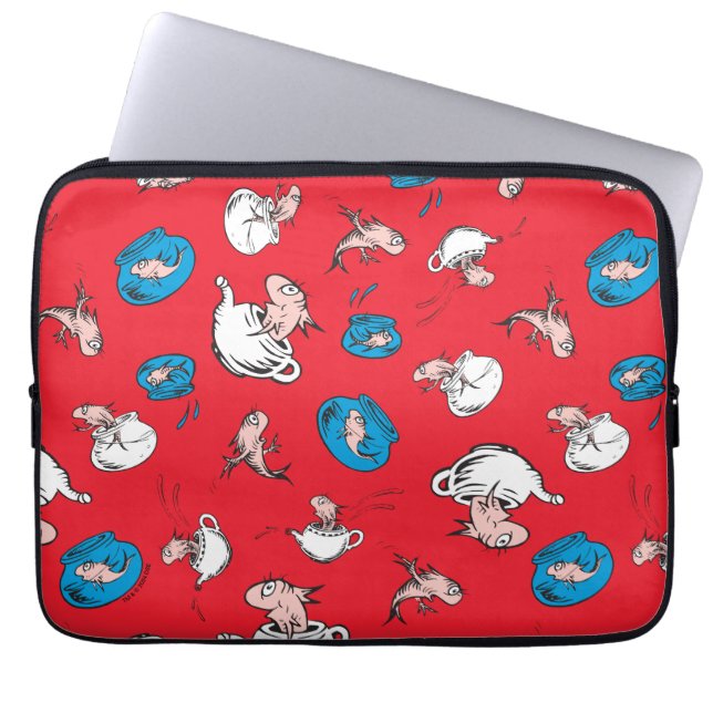 Cat In The Hat | The Fish Red Pattern Laptop Sleeve (Front)