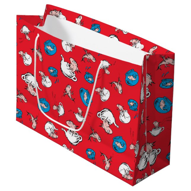 Cat In The Hat | The Fish Red Pattern Large Gift Bag (Front Angled)