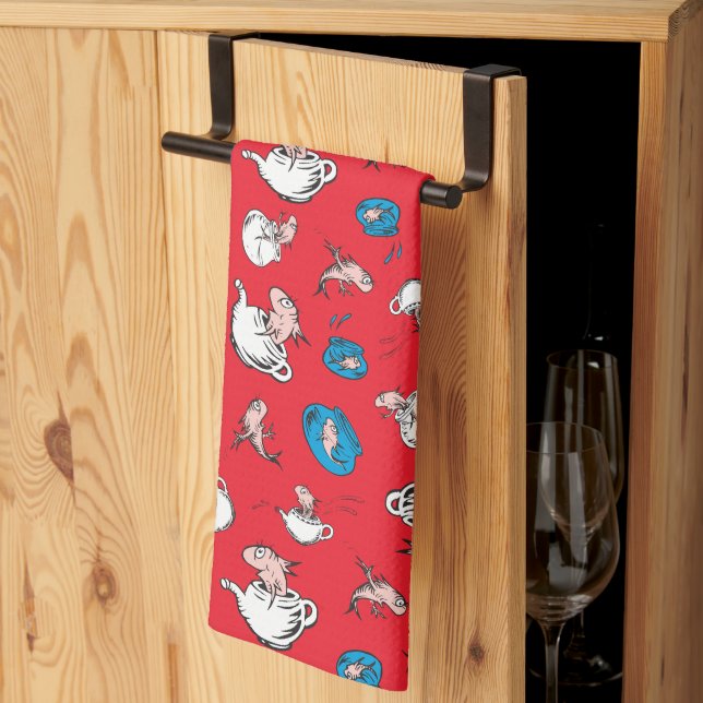 Cat In The Hat | The Fish Red Pattern Tea Towel (Thirds Fold)