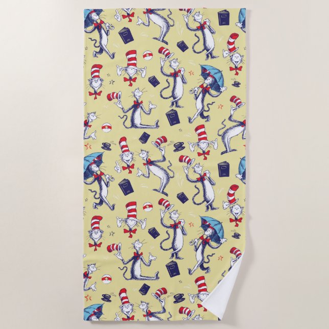 Cat In The Hat | Yellow Pattern Beach Towel (Front)