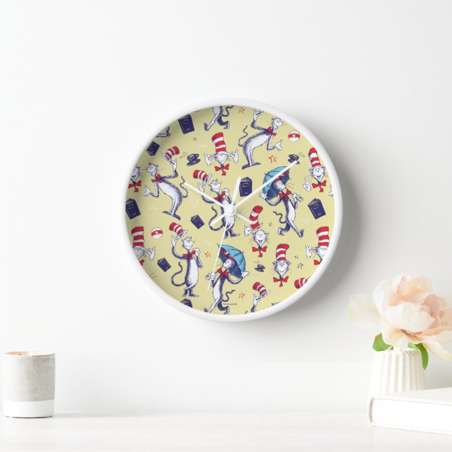 Cat In The Hat | Yellow Pattern Clock (Home)