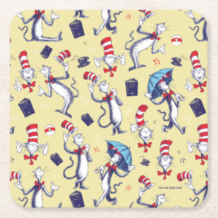 Cat In The Hat   Yellow Pattern Square Paper Coaster