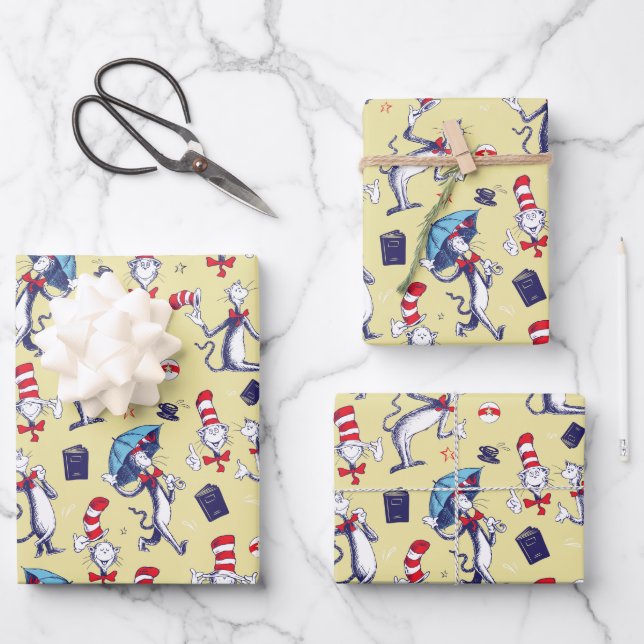 Cat In The Hat | Yellow Pattern Wrapping Paper Sheet (Front)