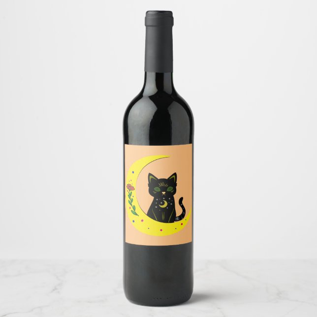 Cat in the moon Cat on moon Wine Label (Front)