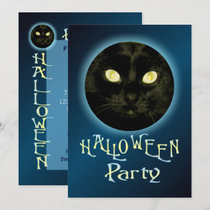 Cat in the Moon Halloween Party Invitations