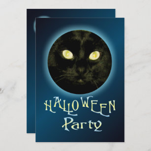 Cat in the Moon Halloween Party Invitations
