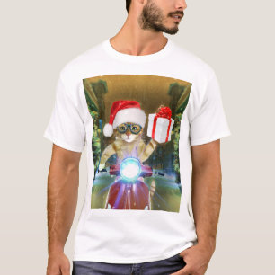 Cat in the Santa Claus hat delivers Christmas gift T-Shirt