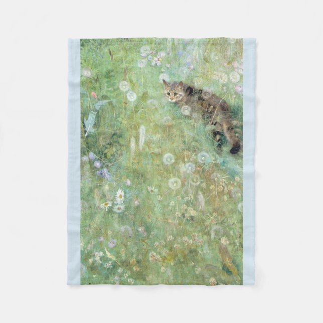 Cat in the Summer Meadow, Bruno Liljefors Fleece Blanket (Front)