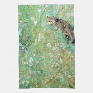Cat in the Summer Meadow, Bruno Liljefors Tea Towel