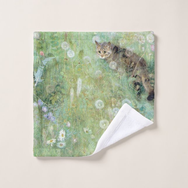 Cat in the Summer Meadow, Bruno Liljefors Wash Cloth (Wash Cloth)