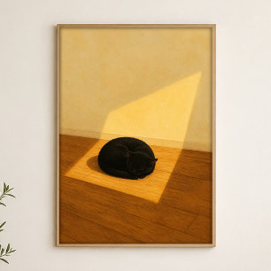 Cat in the Sunbeam Watercolour Whimsical Poster