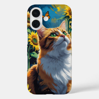 cat in the Sunflower Garden iPhone 16 Case