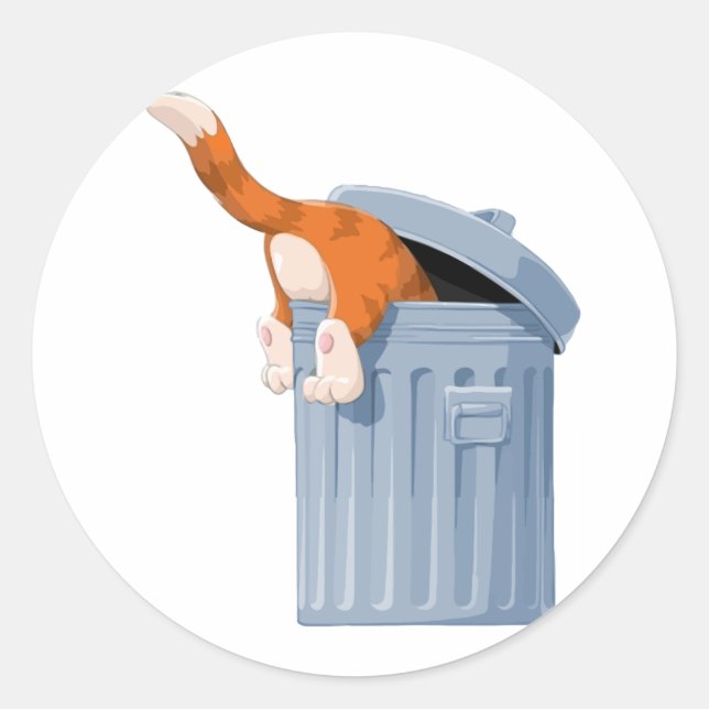 Cat in Trash Can - Bottoms Up Classic Round Sticker (Front)