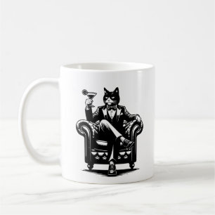 Cat in Tux Sitting Leather Chair Martini Coffee Mug