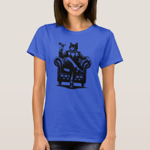 Cat in Tux Sitting Leather Chair Martini T-Shirt