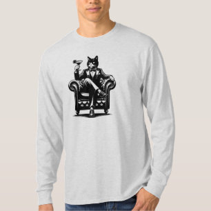 Cat in Tux Sitting Leather Chair Martini T-Shirt