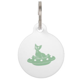 Cat in Ufo - Choose background color Pet Tag