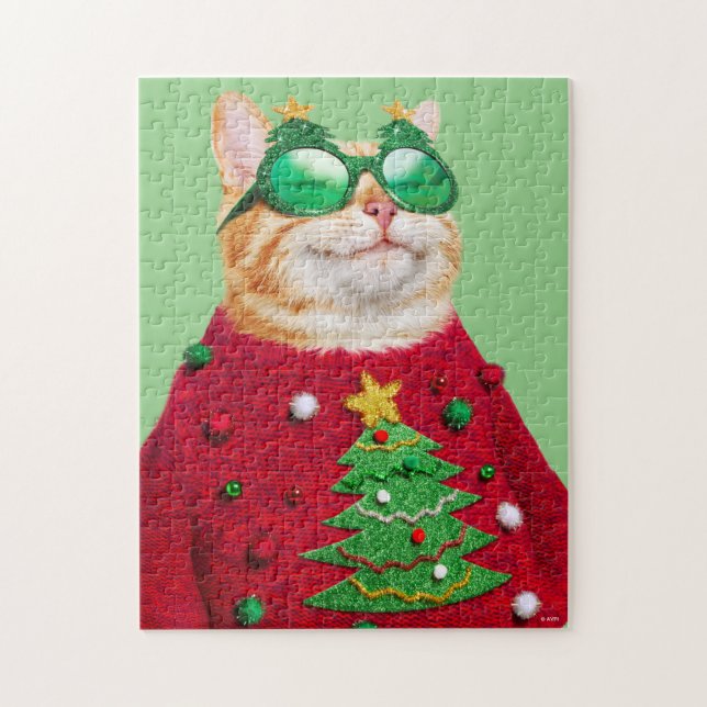 Cat in Ugly Christmas Sweater Jigsaw Puzzle (Vertical)
