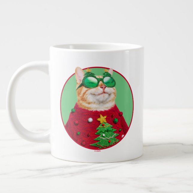 Cat in Ugly Christmas Sweater Large Coffee Mug (Left)