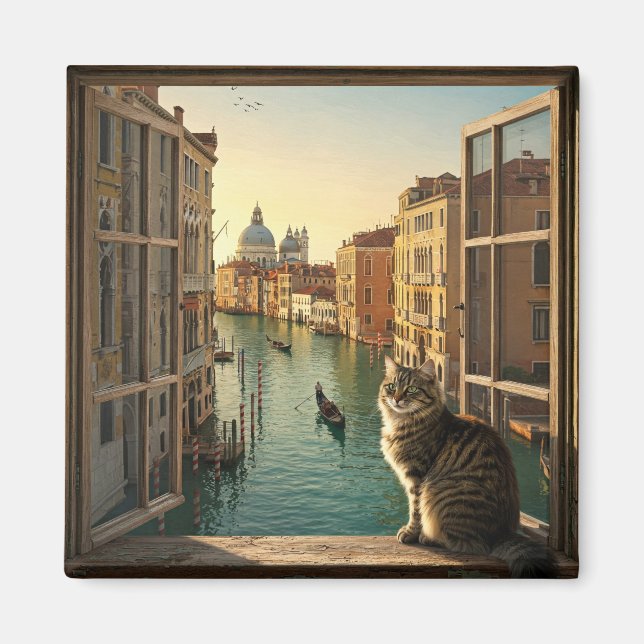 Cat in Venice Italy Travel Souvenir Painting Magnet (Front)