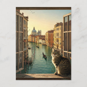 Cat in Venice Italy Travel Souvenir Painting Postcard
