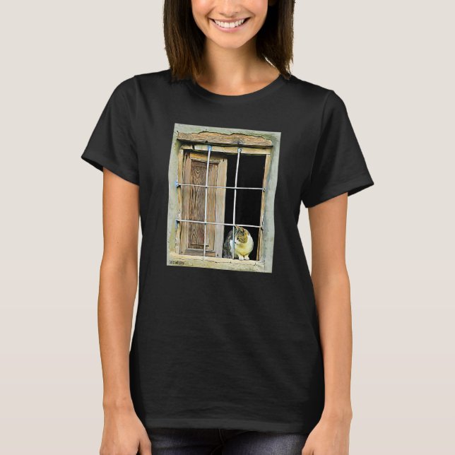 Cat In Window Beautiful On A T-Shirt (Front)
