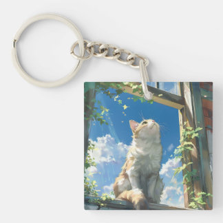 Cat in window key ring