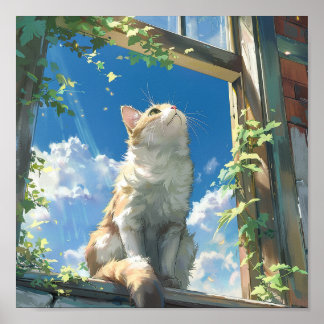 Cat in window poster