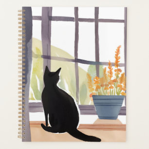 Cat in Windowsill Silhouette Watercolor Planner
