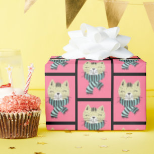 cat in winter scarf wrapping paper