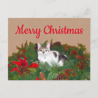 Cat in wreath Christmas Card