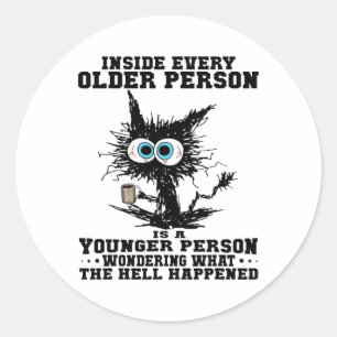 Cat Inside Every Older Person Is A Younger Person Classic Round Sticker