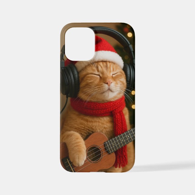 Cat iPhone 12 Mini Case Playing Christmas Music (Back)
