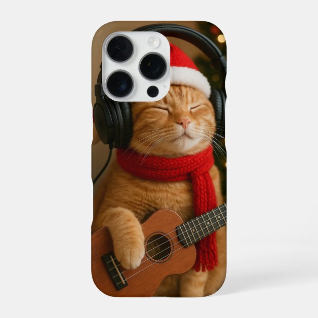 Cat iPhone 16 Pro Case Playing Christmas Music (Back)