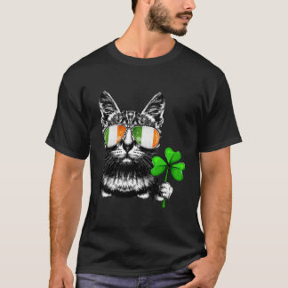 Cat Ireland Flag Sunglasses Shamrock St Patricks D T-Shirt