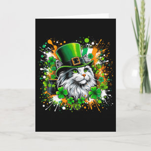 Cat Irish Patricks Day Wearing Leprechaun Hat Card