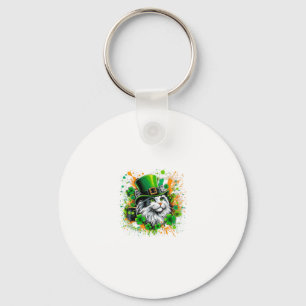 Cat Irish Patricks Day Wearing Leprechaun Hat Key Ring