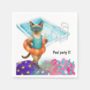 Cat is at the pool for pool party napkin