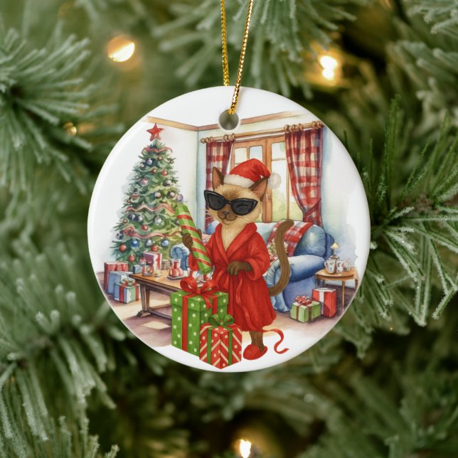 Cat is Christmas boxing  Ceramic Tree Decoration (Tree)