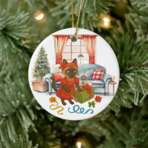 Cat is Christmas boxing Ceramic Tree Decoration