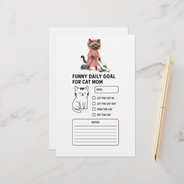 Cat is cleaning house Daily Goal for Cat Mum Stationery (Front/Back In Situ)