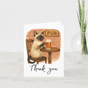 Cat is drinking beer in Irish Pub Thank You Card