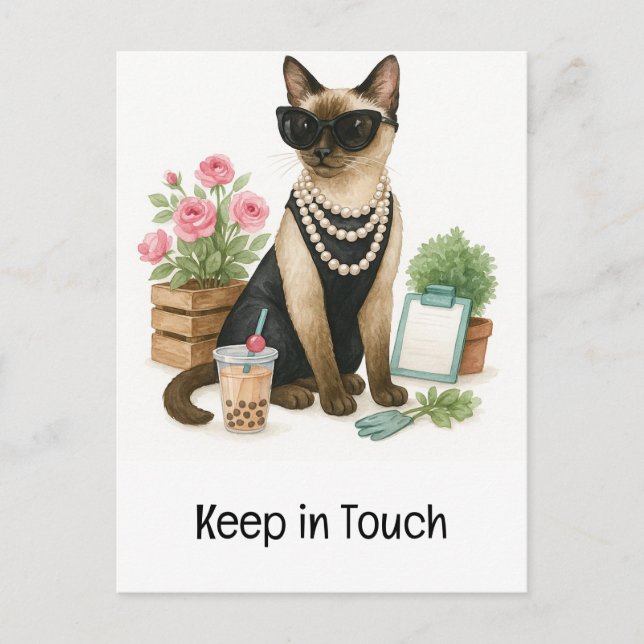 Cat is drinking bubble tea Keep in touch  Postcard (Front)